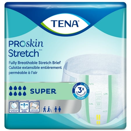 TENA ProSkin Stretch Unisex Adult Incontinence Brief, Super Absorbency, Medium, Disposable, 56 Count