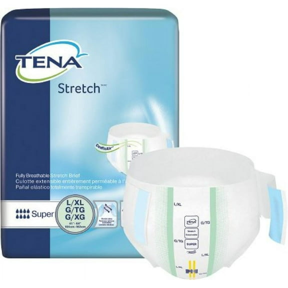 TENA Stretch Super Briefs - Adult, Unisex, Tab Closure, Disposable, Heavy Absorbency, Large/X-Large, 56 Count - 56/CS