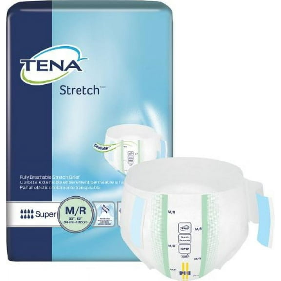 TENA Stretch Super Briefs, Heavy Absorbency, Medium, 28 Count