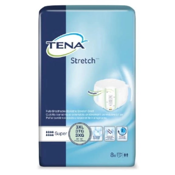 TENA Stretch Super, Unisex Adult Incontinence Brief 61391 3X-Large Disposable Heavy Absorbency | 8 Count