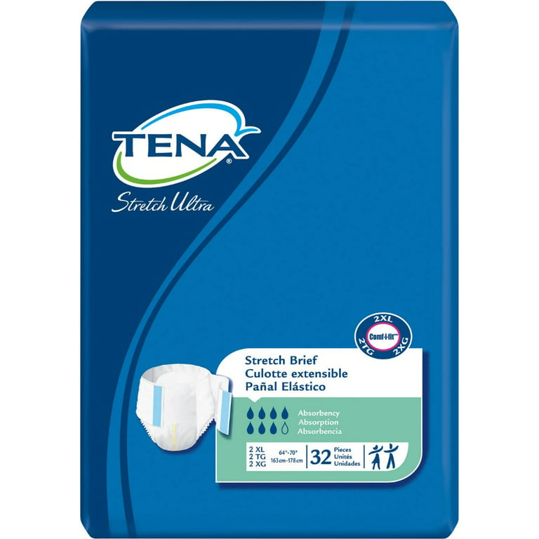 TENA Stretch Ultra Brief, 2X-LARGE, Tab Closure, Disposable Heavy  Absorbency, 61390 32 ea (Pack of 2) 