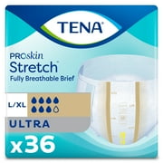 TENA Stretch Ultra Briefs, Incontinence, Disposable, Absorbent, Large/XL, 36 Count, 2 Packs, 72 Total