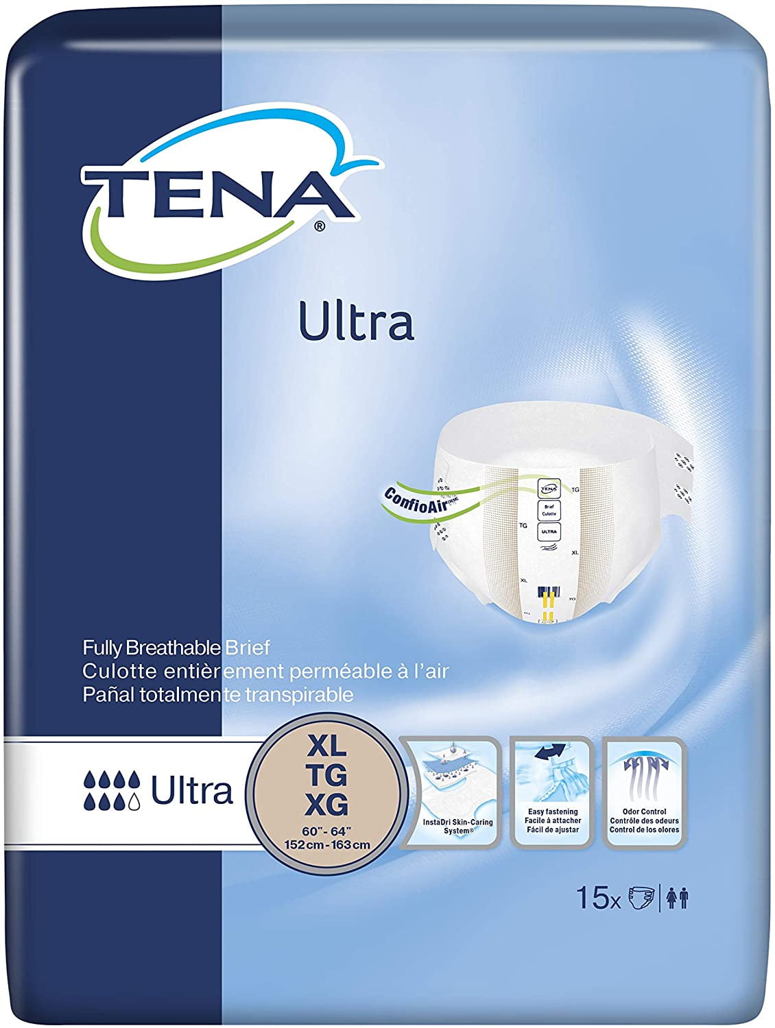 TENA Ultra Adult Unisex Briefs, X-Large 60 to 64 Inch, Heavy Absorbency ...