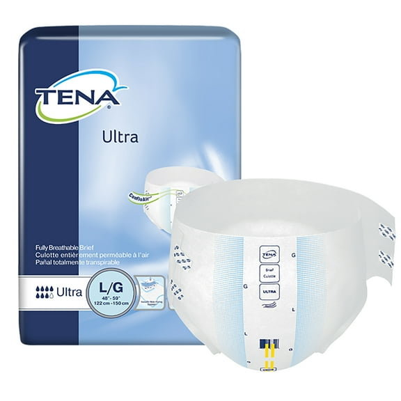 TENA Ultra Unisex Adult Incontinence Brief, Large, Disposable, Absorbent, 12 Count, 6 Packs, 72 Total