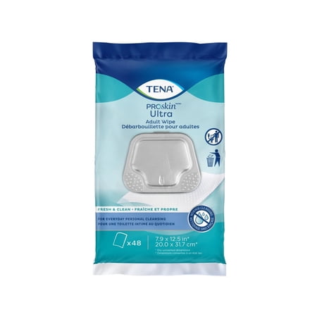 TENA UltraFlush Personal Wipe, Flushable Washcloth, 48 count