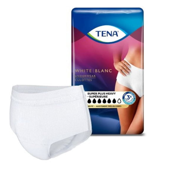 TENA Women Super Plus Underwear, Adult, Female, Pull-On with Tear Away Seams, Disposable, Moderate Absorbency, X-Large, Bag of 14, 3 Count