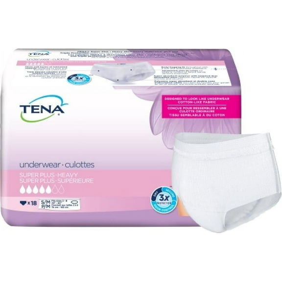 TENA Women Super Plus Underwear, Moderate Absorbency, Small/Medium, 18 Count