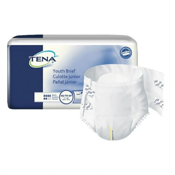 TENA Youth Brief, Unisex, Moderate Absorbency, X-Small, 30 Count