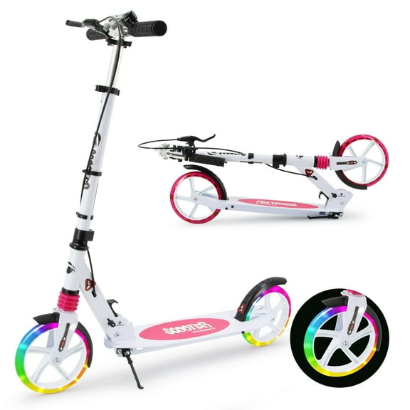 TENBOOM Scooter for Ages 8+ Teens and Adults Kick Scooter Foldable with Double Braking System Bells Adjustable Handlebars Kickstand Max Load 220 LBS 8" Big Wheels