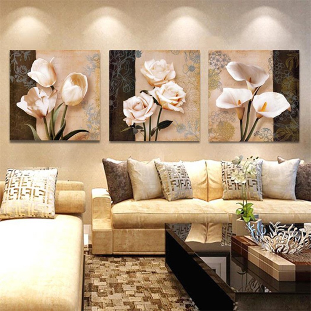 Set Of 3 Modern Flower Canvas Painting Wall Art Home Decor Picture ...