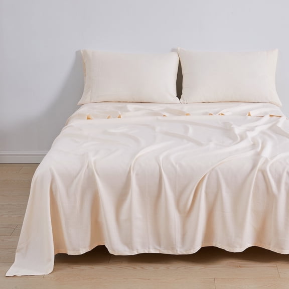Linen Blend 4-Piece Sheet Set, Cooling & Breathable TENCEL™ Lyocell & Linen Blend, King, Ivory