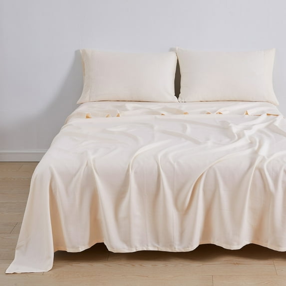 Linen Blend 4-Piece Sheet Set, Cooling & Breathable TENCEL™ Lyocell & Linen Blend, Queen, Ivory