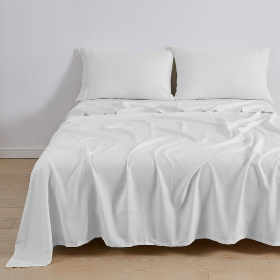 Linen Blend 4-Piece Sheet Set, Cooling & Breathable TENCEL™ Lyocell & Linen Blend, Queen, White