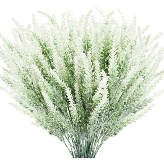 TENCHY Artificial Lavender Fake Flowers, 6 Bundles White Lifelike Faux Foliage Plants Shrubs for Wedding Bouquets, Outside Hanging Planter, Farmhouse Indoor Outdoor Patio Home Decor