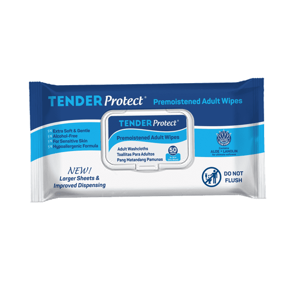 TENDERProtect? Adult Wipes with Aloe, Extra-Large Washcloth (9x12) for Incontinence and Personal Cleansing (50/Pack)