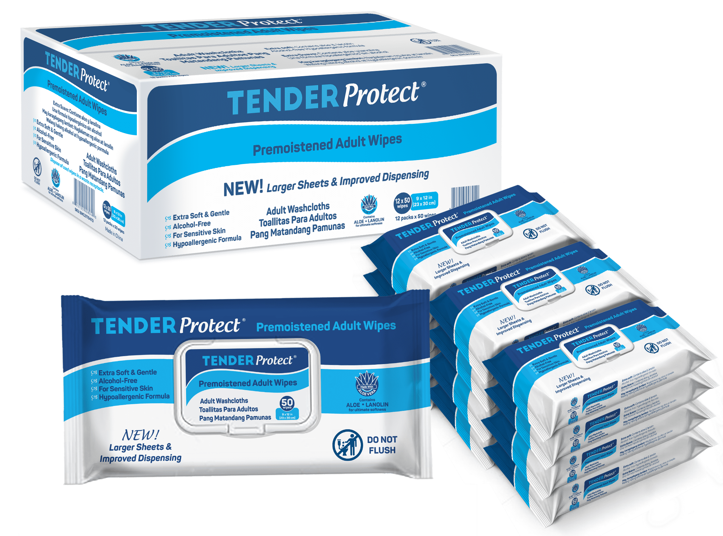 TENDERProtect® Adult Wipes with Aloe, ExtraLarge Washcloth (9x12) for