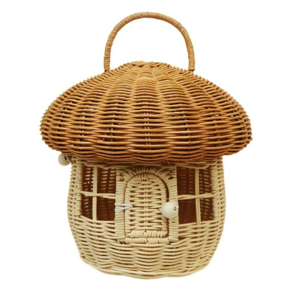 TENEBRALUX Handmade Wicker Mushroom-Shaped Storage Basket for Outdoor, Kids, Decor, Photography Props