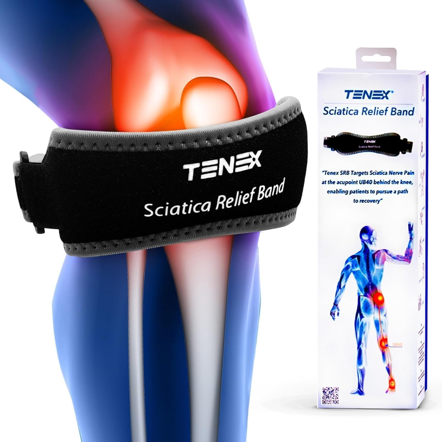 TENEX Sciatica Relief Band  Ultra-Comfortable, Single-Band, Non-Slip Sciatic Nerve Brace, Targets UB40 Acupoint for Immediate, Effective Sciatica Pain Relief, Ideal for Daily Use, Unisex