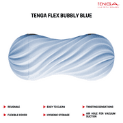TENGA Flex Bubbly Blue Male Reusable Masturbator/ Stroker w/Drying Stand