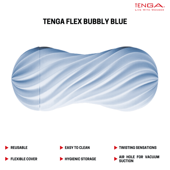 TENGA Flex Bubbly Blue Male Reusable Masturbator/ Stroker w/Drying Stand