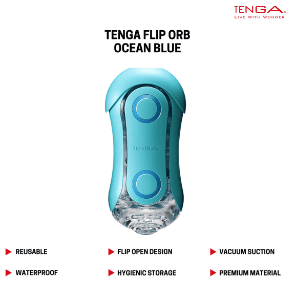 TENGA FLIP ORB Ocean Blue Pastaio Edition Reusable Male Masturbator , Textured Stroker with Shifting Orbs, Pressure Pads & Flip-Open Design