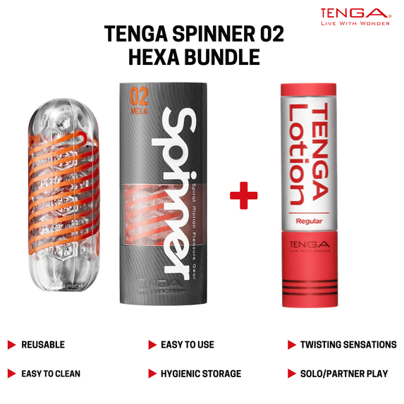 TENGA SPINNER 02 Hexa Reusable Spiral-Motion Male Masturbator/Stroker Bundle