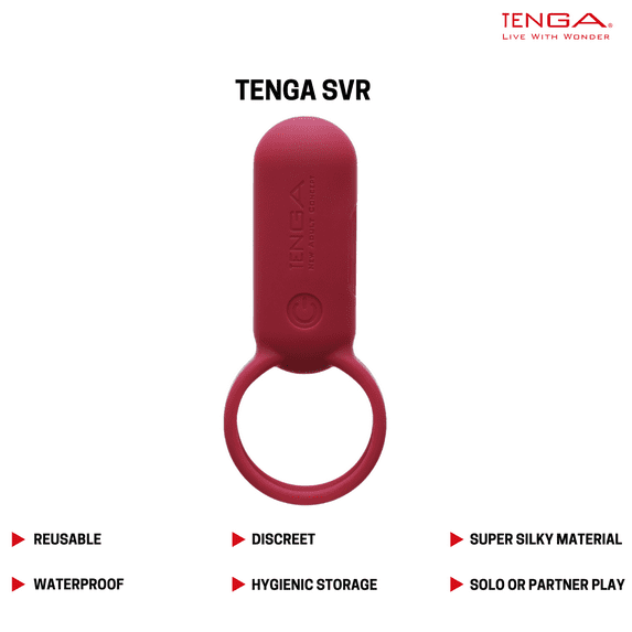 TENGA SVR Carmine Multi Purpose Smart Vibe Ring Discrete Vibrating Clitoral Stimulator for Couples
