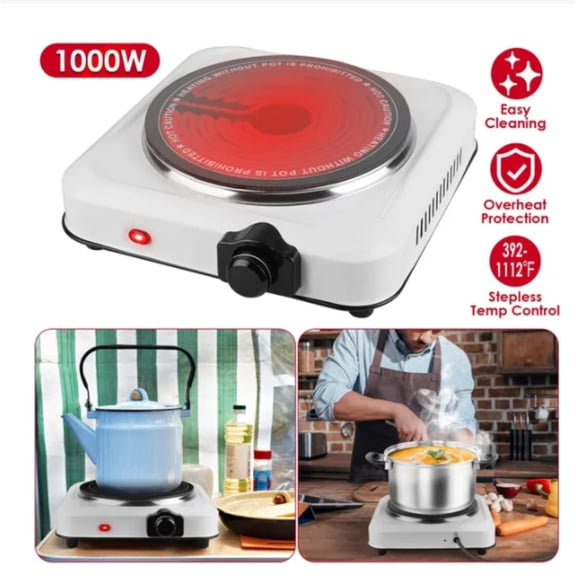 TENGDA 1000W Electric Infrared Single Burner Portable Hot Plate 7.5 Inch Glass Cooktop Stepless Temperature Control for Home RV Camping
