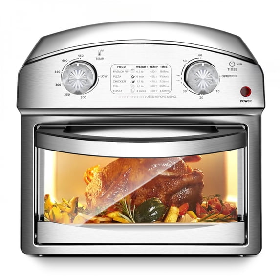TENGDA 12.5 Quart 7-in-1 Convection Toaster Oven 1500W with 5 Pre-Set Menus – Roast Bake Grill Broil Toast Dehydrate & Defrost Silver