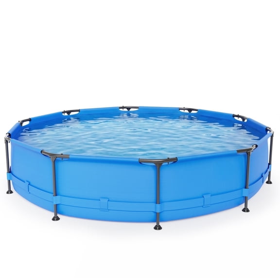 TENGDA 12FT x 30IN Round Above Ground Swimming Pool Outdoor Family Pool with Sturdy Blue Iron Frame for Backyard Garden