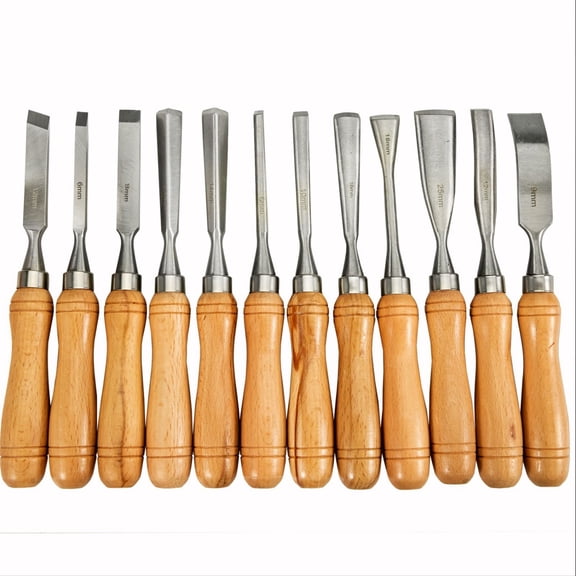TENGDA 12Pcs Wood Lathe Chisel Set 3.75In Blade Hardwood Handle Wood Turning Carving Tools With Storage Wooden Case For Furniture Root Craft DIY Woodworking