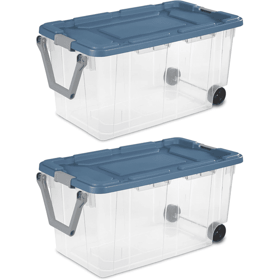 TENGDA 160 Quart Clear Plastic Storage Container  Stackable Storage Bin with Latching Lid & Pull Handle Blue 2 Pack Shipped from Walmart