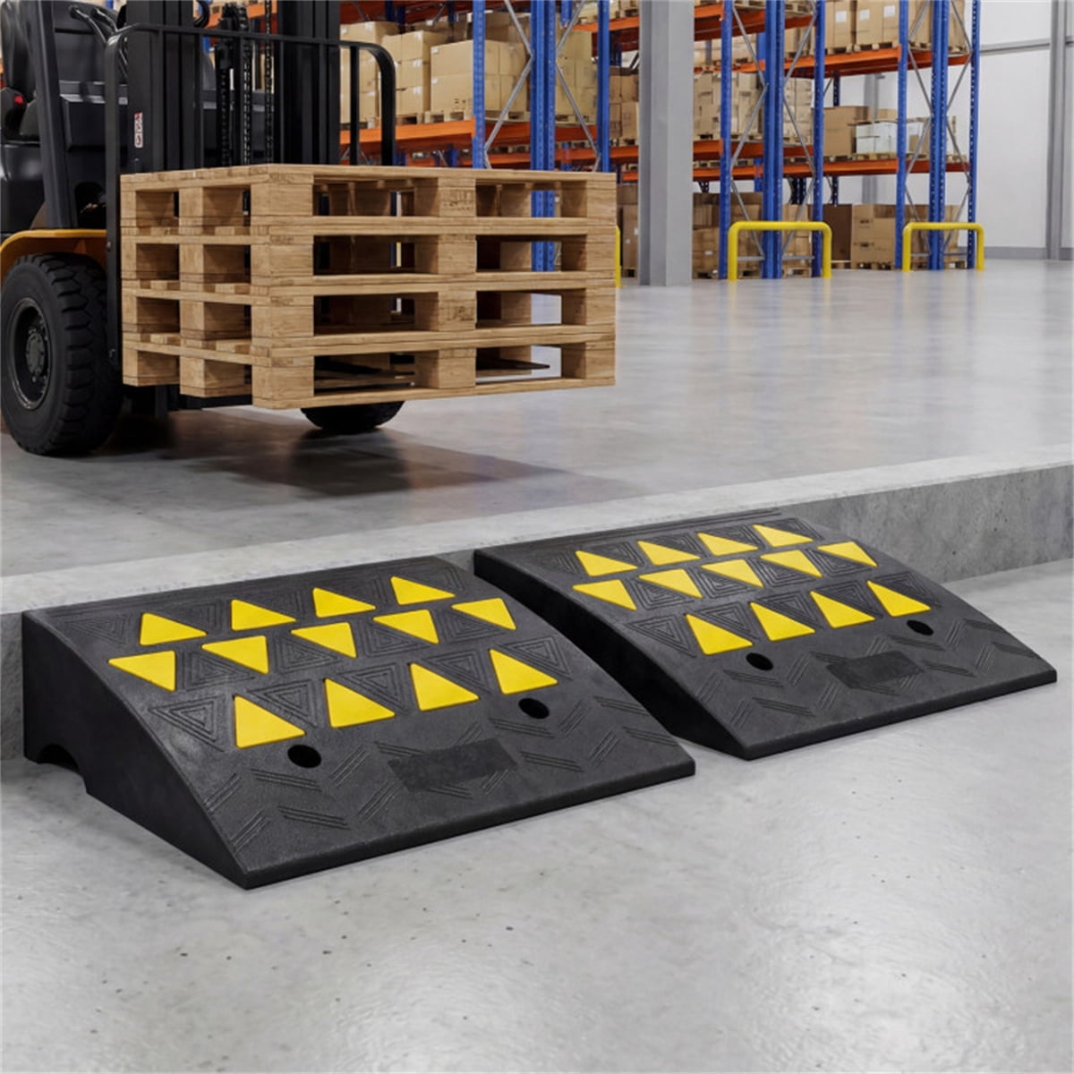 Curb Rails TENGDA 2 Pack Heavy Duty Black Rubber Driveway Curb Ramps With Drain ...