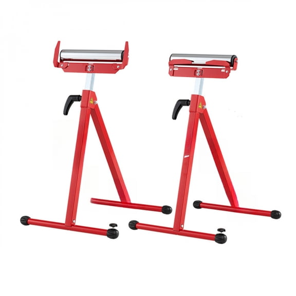 TENGDA 2Pack Heavy Duty Metal Folding Roller Stand with Edge Guides Portable Woodworking Support Red
