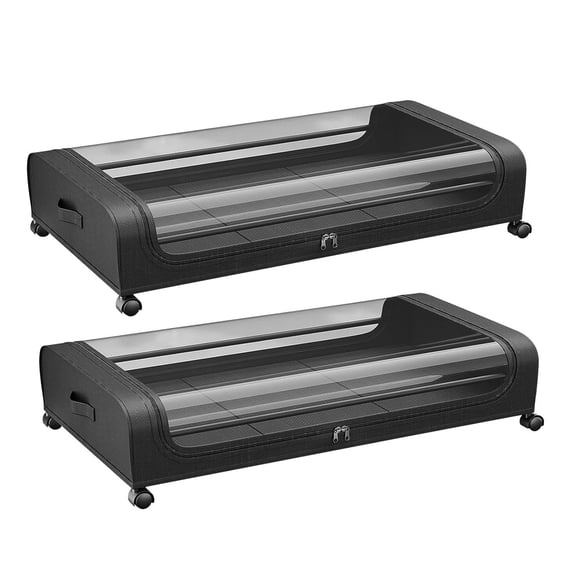 TENGDA 2Packs Under Bed Storage Containers 42L Rolling Organizer with Clear Lid 360 Degree Lockable Wheels and Strap Handles