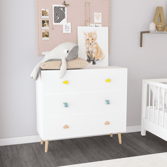 TENGDA 3-Drawer Dresser Colorful Storage Chest with Cartoon Pulls for Room Living Room & Apartment