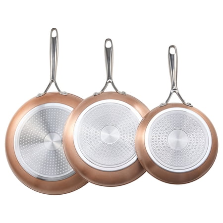 TENGDA 3-Piece Aluminum Nonstick Skillet Set, 8/10/12 Inch, Pre-Seasoned Gray, Induction Ready
