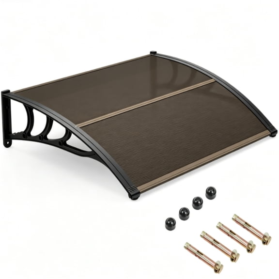 TENGDA 39"x30" Brown Polycarbonate Window Door Awning UPF50+ Waterproof Windproof Outdoor Canopy with Aluminum Reinforced Bars