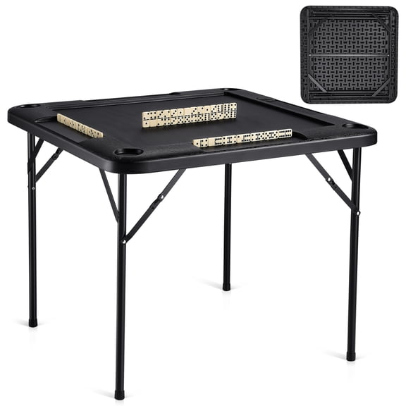 TENGDA 4 Player Folding Mahjong Table Portable Card Game Table with 4 Cup Holders & Chip Trays Foldable Game Table for Home Party Game Room