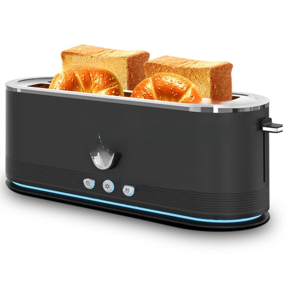 TENGDA 4-Slice Toaster 7 Browning Settings Defrost/Reheat Functions Full body Stainless Steel Housing 1400W Anti-Fingerprint & Anti-Jam(black)