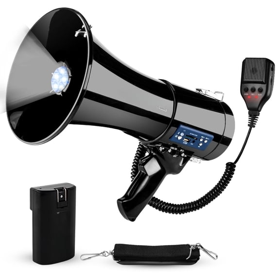 TENGDA 50W Rechargeable Bluetooth Megaphone Bullhorn Portable Speaker With Siren Recording USB SD Card 1100 Yards Range