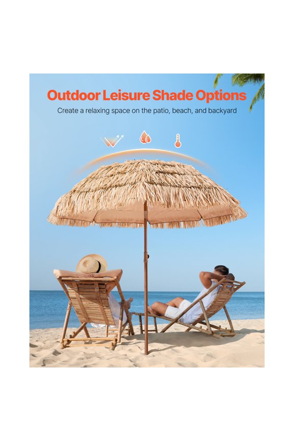 6 ft Natural Thatched Umbrella Patio Beach Poolside Sun Shade Umbrella