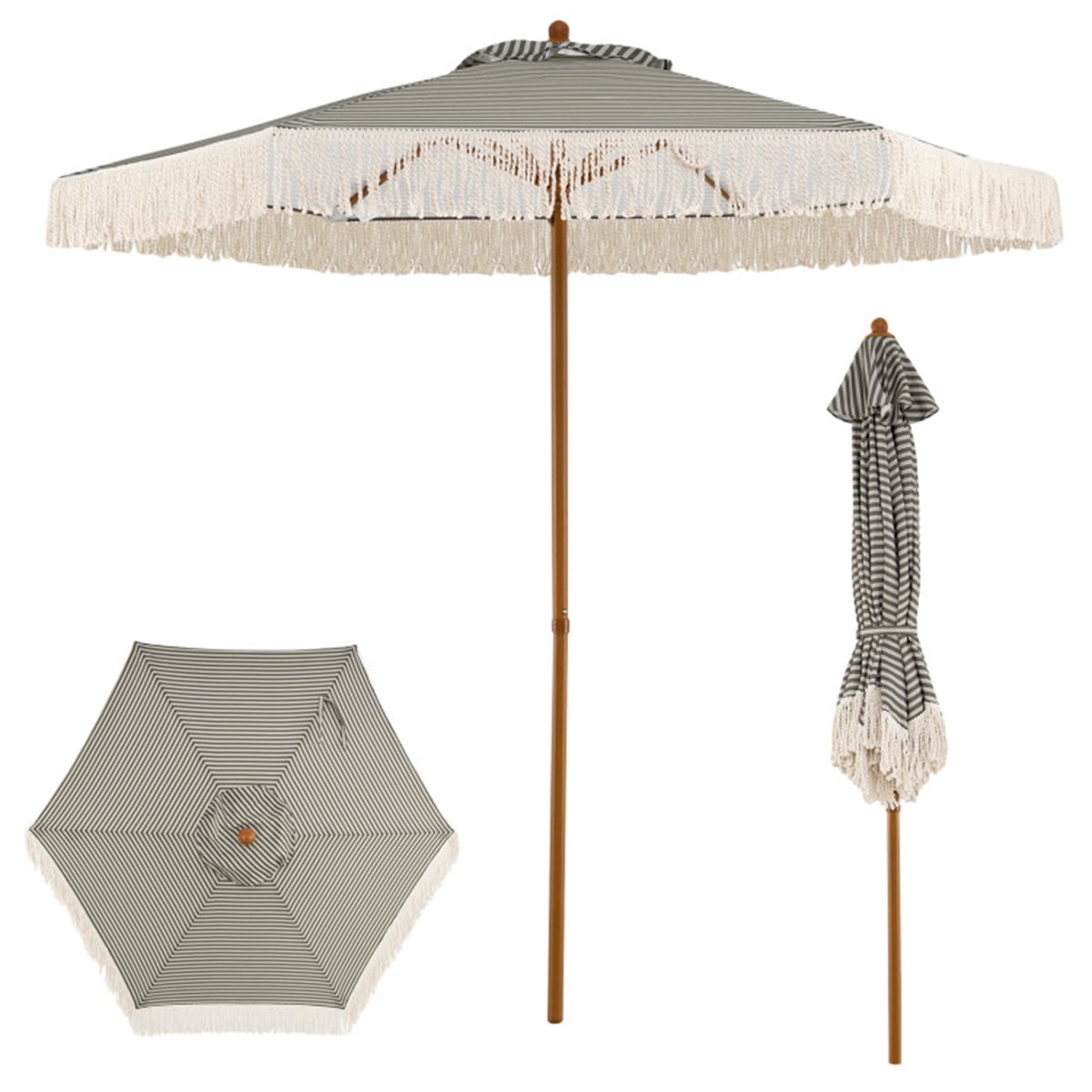 7' striped patio umbrella AMMSUN 7ft with Fringe Outdoor Tassel Umbrella UPF50+ Premium Steel Pole and Ribs Push Button Tilt, Navy Blue Stripes : Patio, Lawn & Garden Its sure to provide a professional look for years to come Business & Pleasure Co. The