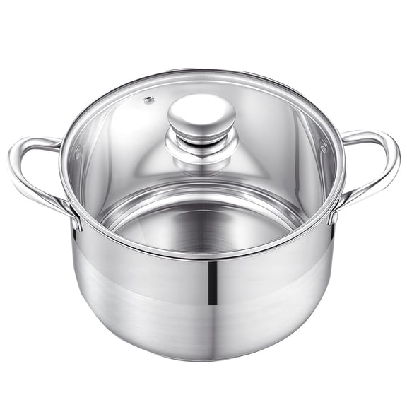 TENGDA 8-Quart Stainless Steel Stock Pot with Glass Lid Free Multi-Clad Cookware Compatible with Induction Gas Electric Stoves for Soup Stew Pasta