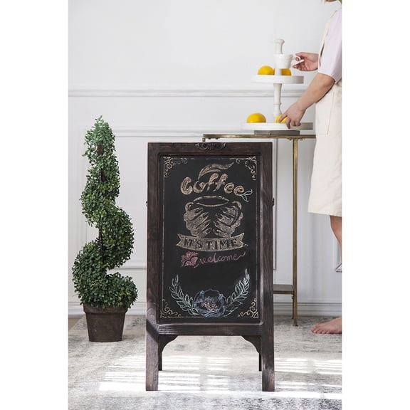 TENGDA A-Frame Blackboard Stand Solid Wood & MDF Brown Black Chalkboard Easel