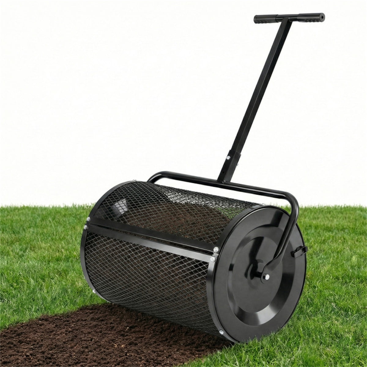 TENGDA  Black Adjustable Handle Lawn Compost Spreader Diamond Mesh Clump Free Fertilizer Distributor