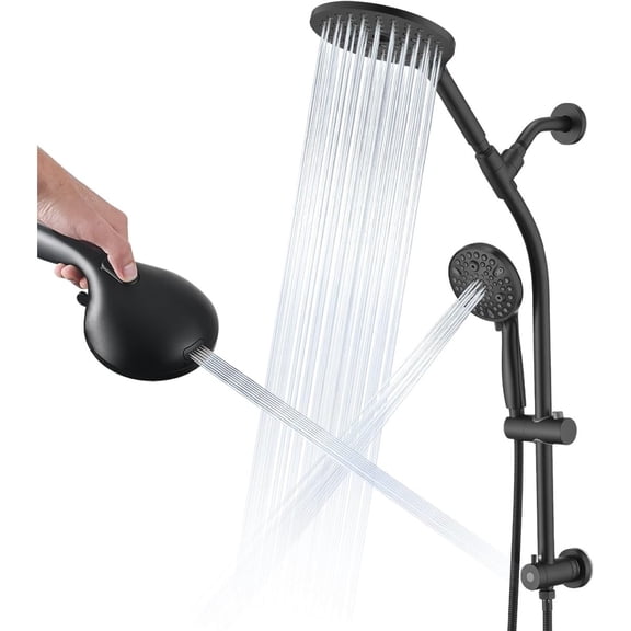 TENGDA Dual Fixed Rain & Handheld Shower Set Tool-Free 26" Slide Bar with Multiple Spray Modes