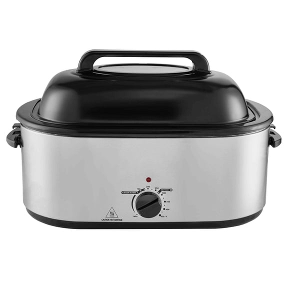 TENGDA Electric Roaster Oven Turkey Roaster Oven with Self-Basting Lid 1450W Roaster Oven with Defrost & Warm Function Adjustable Temp Removable Pan & Rack Fits Turkeys Up to 28LBS Silver