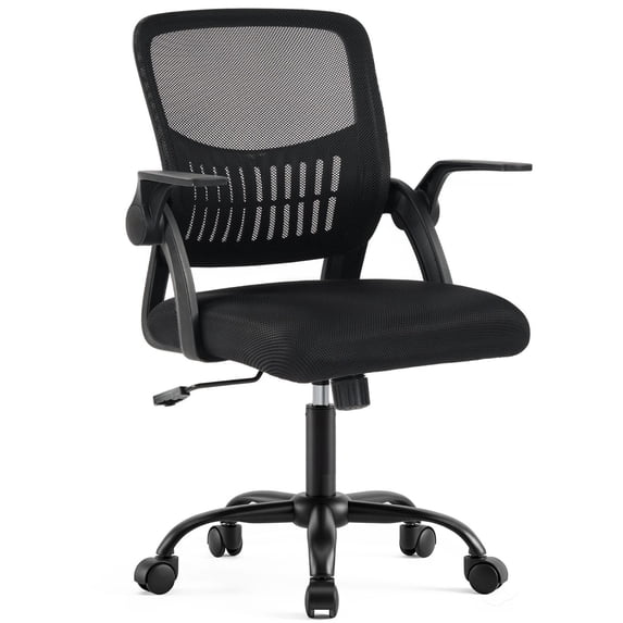 TENGDA Ergonomic Mid Back Office Chair Breathable Mesh Desk Chair Adjustable Height Swivel Flip Up Armrests with Lumbar Support for Home Office Study