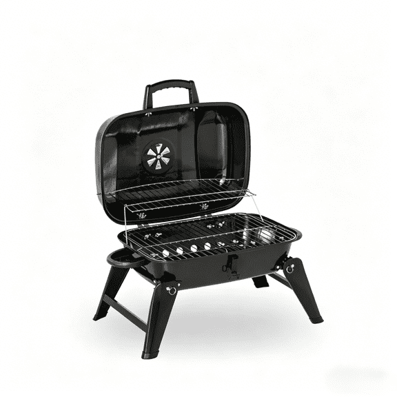 TENGDA Foldable Portable Tabletop Charcoal Grill Compact Outdoor BBQ Grill with Temperature Control Vent & Warming Rack Travel Mini Grill for Camping Picnic and Backyard Cooking